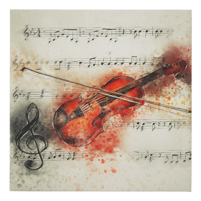 Watercolor Sheet Music and Violin Faux Canvas Print (Front)