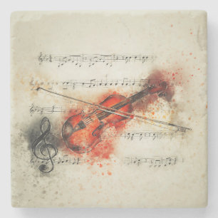 Watercolor Sheet Music and Violin Stone Coaster