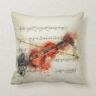 Watercolor Sheet Music and Violin Throw Pillow