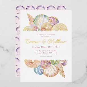 Watercolor Shell Under the Sea Wedding Foil Invitation