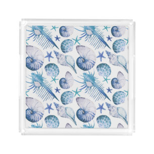 Watercolor Shells Acrylic Tray