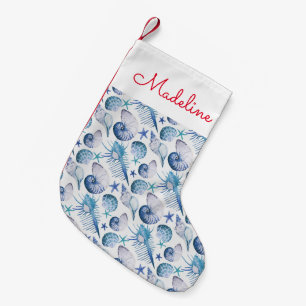 Watercolor Shells Add Your Name Small Christmas Stocking