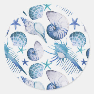 Watercolor Shells Classic Round Sticker