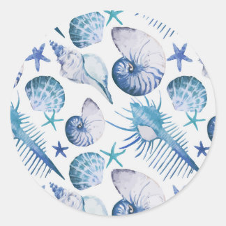 Watercolor Shells Classic Round Sticker