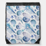 Watercolor Shells Drawstring Bag