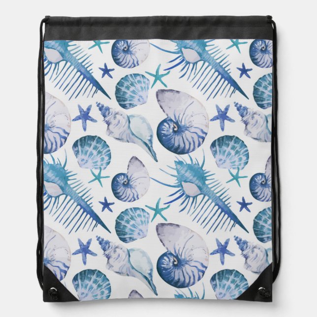 Watercolor Shells Drawstring Bag (Front)