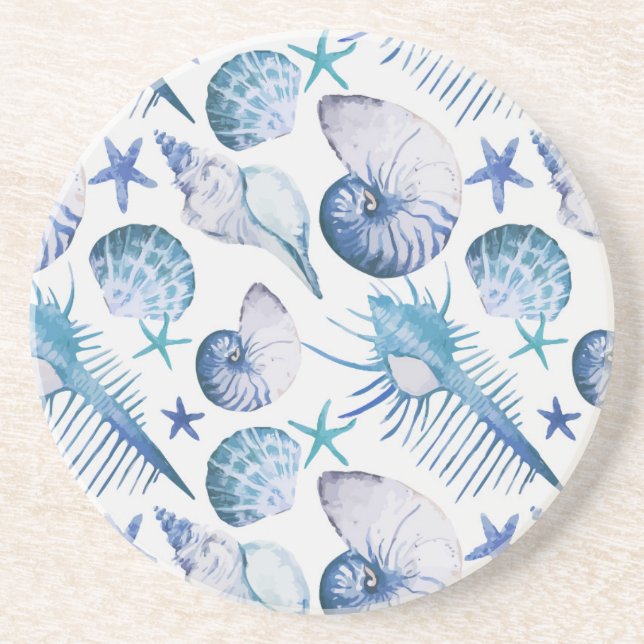 Watercolor Shells Drink Coaster (Front)