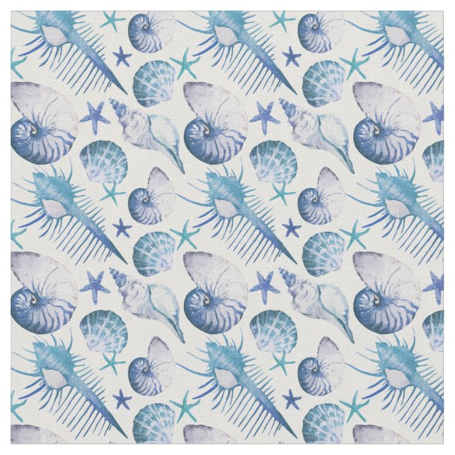 Watercolor Shells Fabric (Close Up)