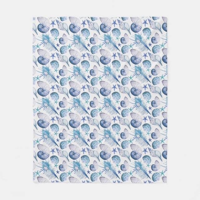 Watercolor Shells Fleece Blanket (Front)