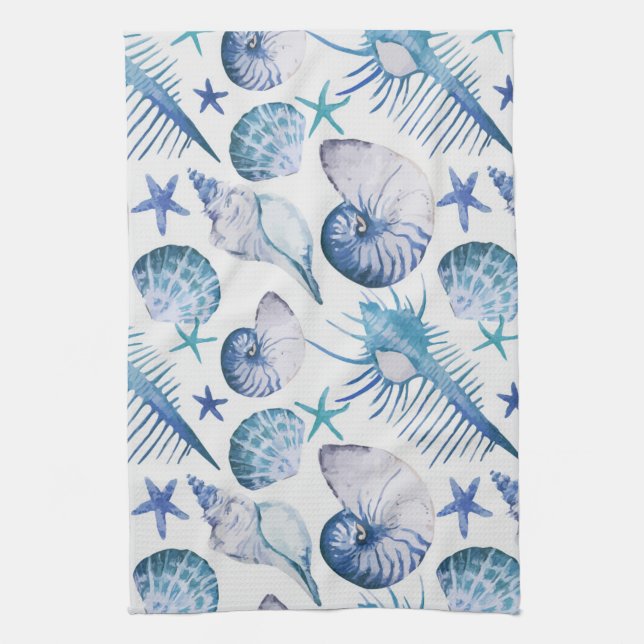 Watercolor Shells Kitchen Towel (Vertical)