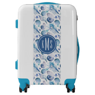 Watercolor Shells   Monogram Luggage