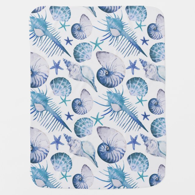 Watercolor Shells Receiving Blanket (Front)