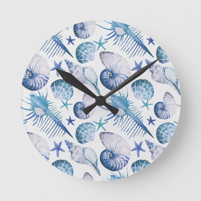 Watercolor Shells Round Clock (Front)