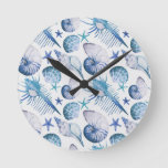 Watercolor Shells Round Clock