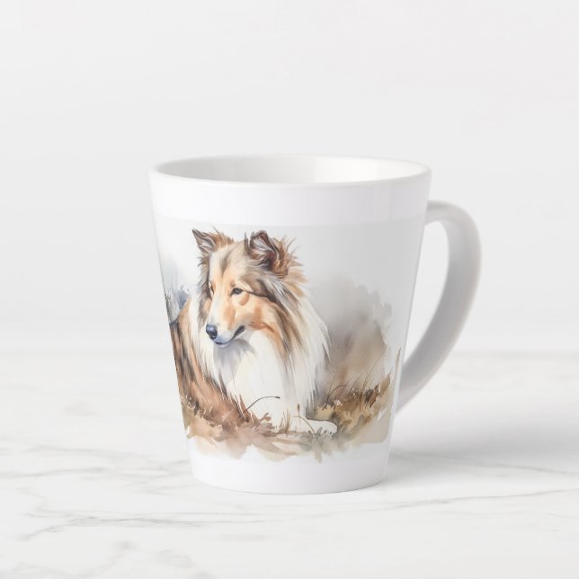 Watercolor Sheltie Latte Mug (Right Angle)