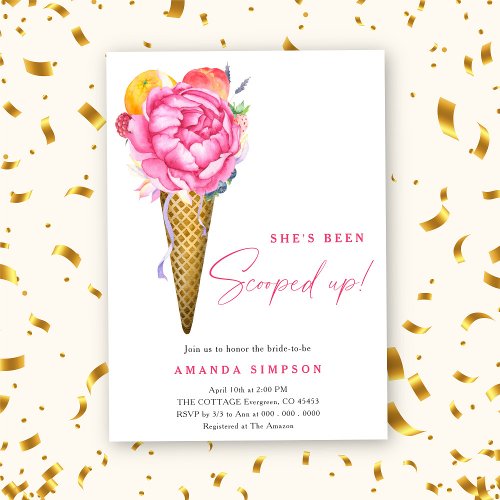 Watercolor Shes Been Scooped Up Bridal Shower Invitation