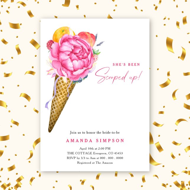 Watercolor She's Been Scooped Up Bridal Shower Invitation (Creator Uploaded)