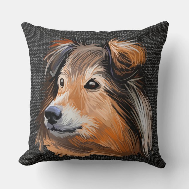 WATERCOLOR SHETLAND SHEEPDOG FACE THROW PILLOW (Front)