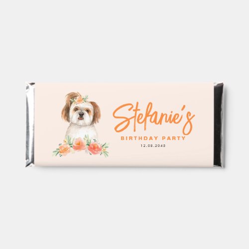 Watercolor Shih Tzu and Peach Flowers Birthday Hershey Bar Favors