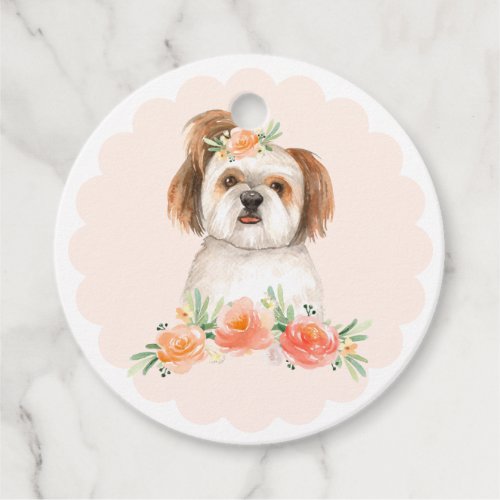 Watercolor Shih Tzu and Peach Flowers Thank You Favor Tags