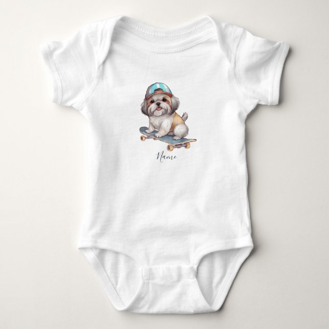 Watercolor Shih Tzu Baby Bodysuit (Front)