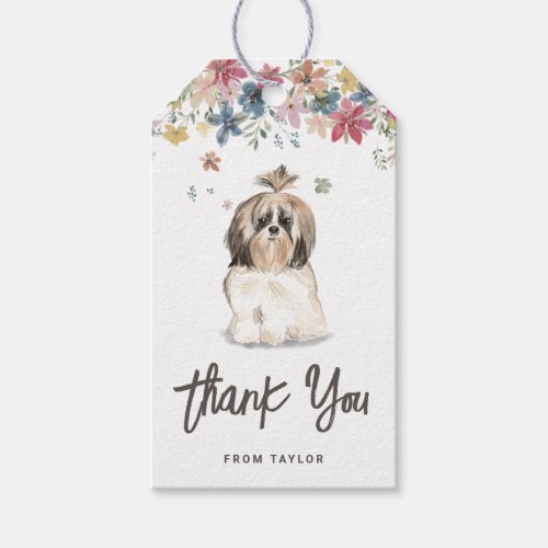 Watercolor Shih Tzu Dog Birthday Party Thank You Gift Tags