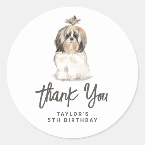 Watercolor Shih Tzu Dog Birthday Thank You Classic Round Sticker