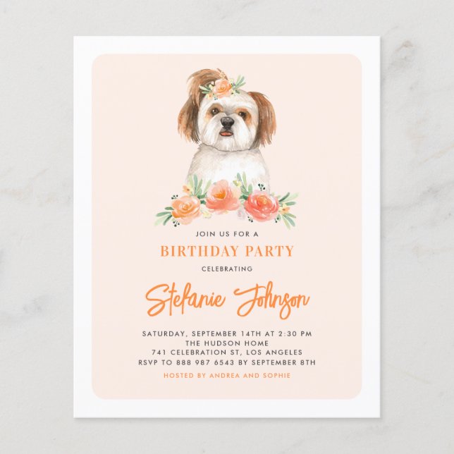 Watercolor Shih Tzu Peach Birthday Invitation (Front)