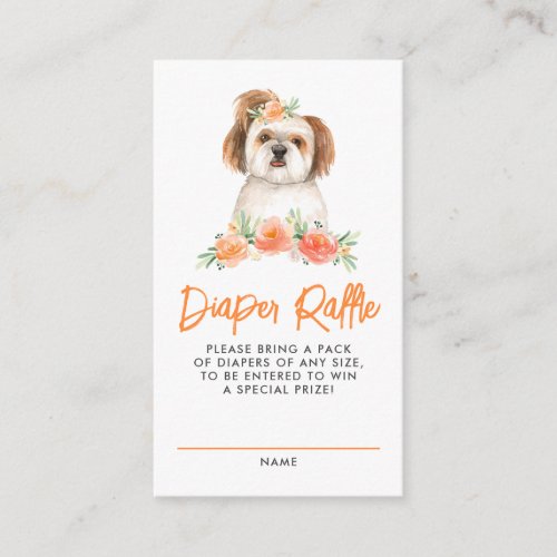 Watercolor Shih Tzu Peach Diaper Raffle Game Enclosure Card