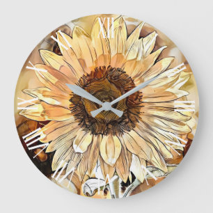 Watercolor Shine Sunflower Elegant Collection Large Clock