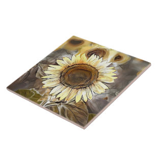 Watercolor Shining Sunflower Elegant Collection Ceramic Tile