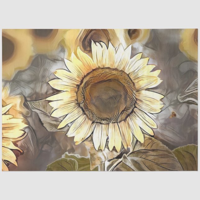 Watercolor Shining Sunflower Elegant Collection Tissue Paper (Front)