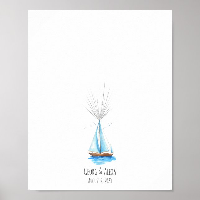 Watercolor Ship Fingerprint Guestbook (Front)