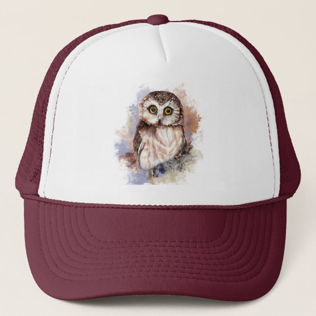 Watercolor Shocked Cute Little Owl Bird  Trucker Hat (Front)