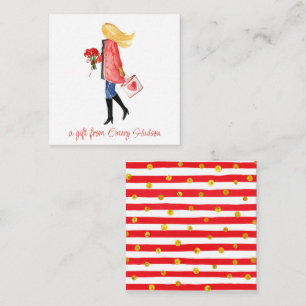 Watercolor Shopping Fashion Girl Gift Enclosure Note Card