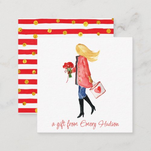 Watercolor Shopping Fashion Girl Gift Enclosure Note Card