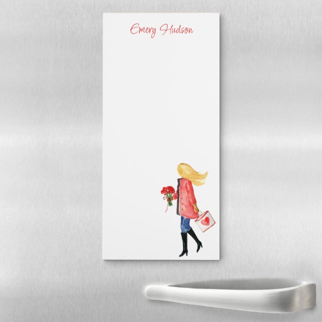 Watercolor Shopping Fashion Girl Magnetic Notepad (In Situ)