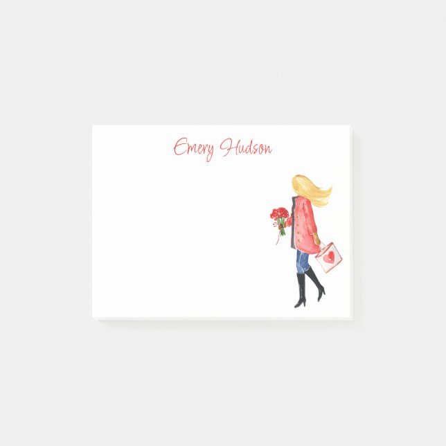 Watercolor Shopping Fashion Girl Post-it Notes (Front)