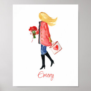 Watercolor Shopping Fashion Girl Poster