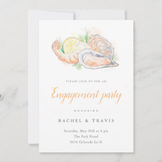 Watercolor Shrimp & Oyster Engangement Invitation