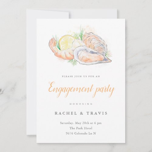 Watercolor Shrimp  Oyster Engangement Invitation