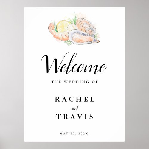 Watercolor Shrimp  Oyster Wedding Welcome Sign