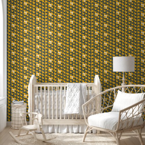 Watercolor SHRIMP Pattern Blue Yellow Nursery Wallpaper