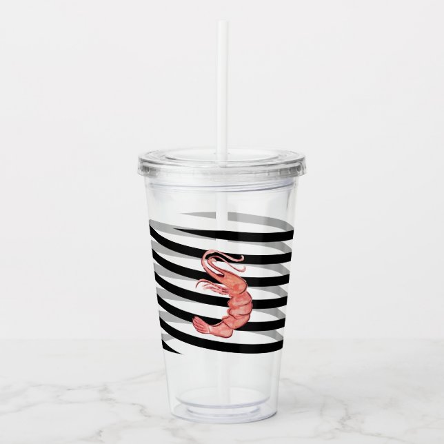 Watercolor Shrimp Stripes Monogram Acrylic Tumbler (Front)