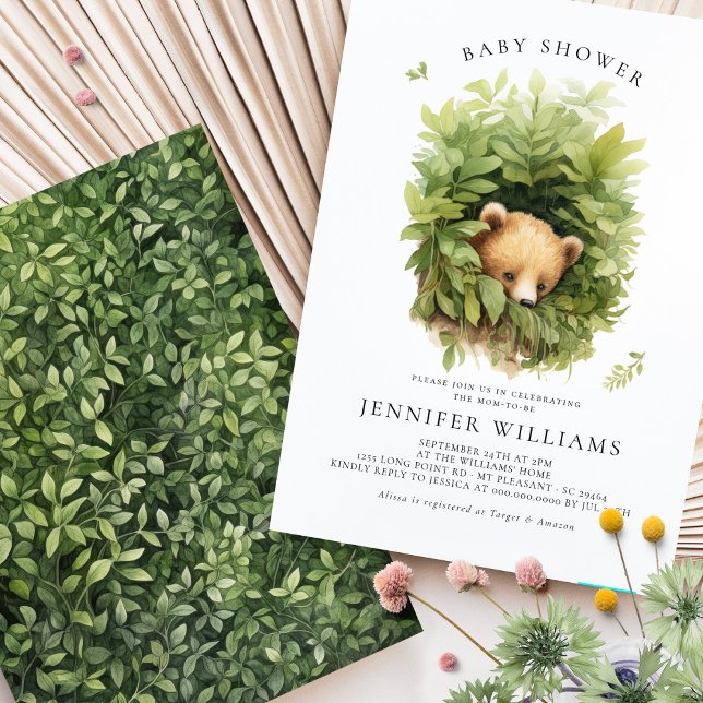 Watercolor Shy Brown Bear Baby Shower Invitation (Creator Uploaded)