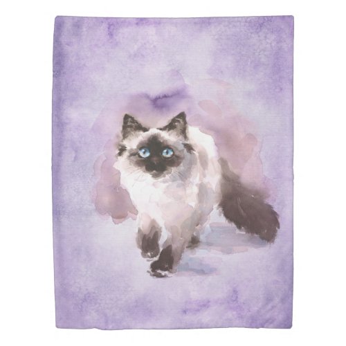 Watercolor Siamese Cat 1 side Twin Duvet Cover