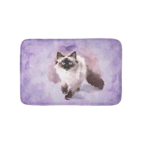 Watercolor Siamese Cat Bath Mats