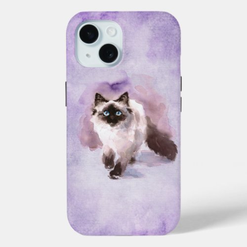 Watercolor Siamese Cat iPhone 15 Case