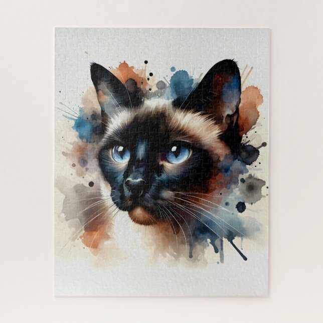 Watercolor Siamese Cat Colorful Portrait Jigsaw Puzzle (Vertical)