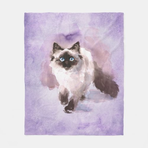 Watercolor Siamese Cat Fleece Blanket